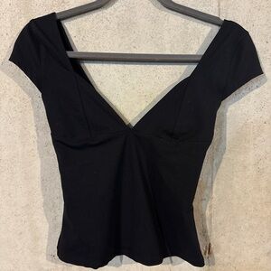 Free People Black V-Neck Cap Sleeve Top